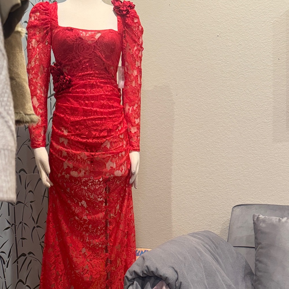 For love & lemons Elegant Red Lace Gown